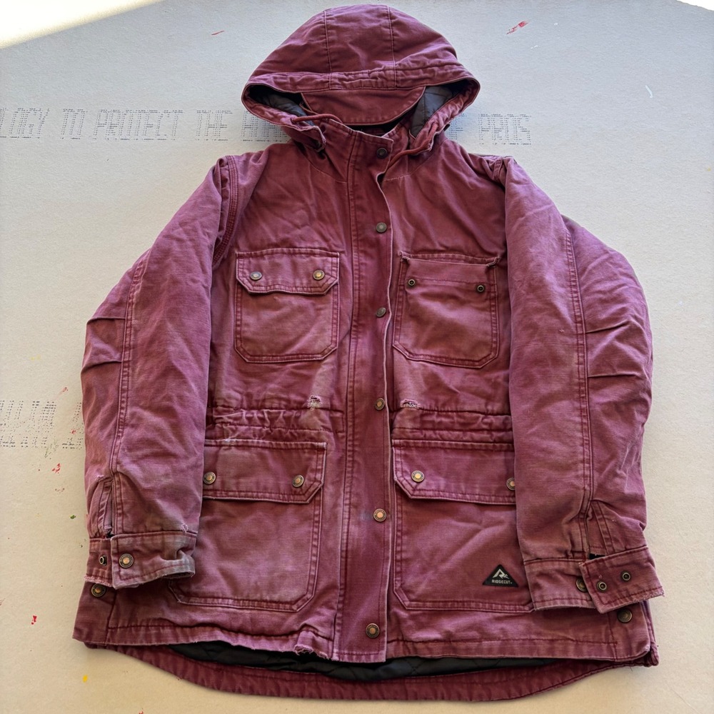 90s Carhartt style Hooded Canvas Workwear Jacket Burgundy